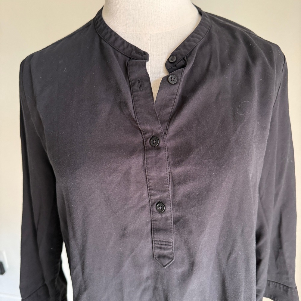 UNIQLO Women's Black 3/4 Sleeve Button Down Tunic Top Mandarin Collar Medium - Picture 2 of 7